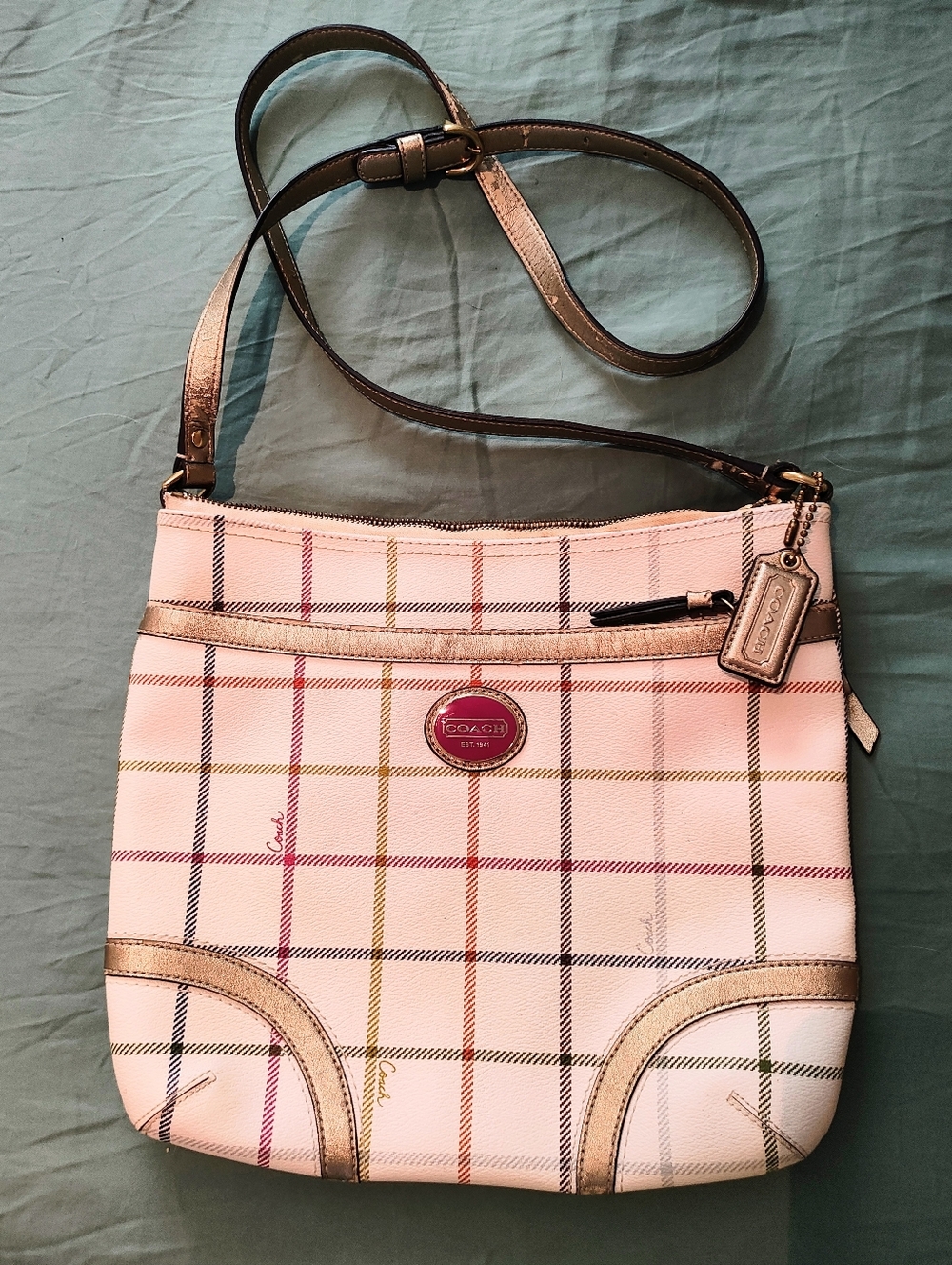 Coach Plaid Crossbody with Metallic Trim!